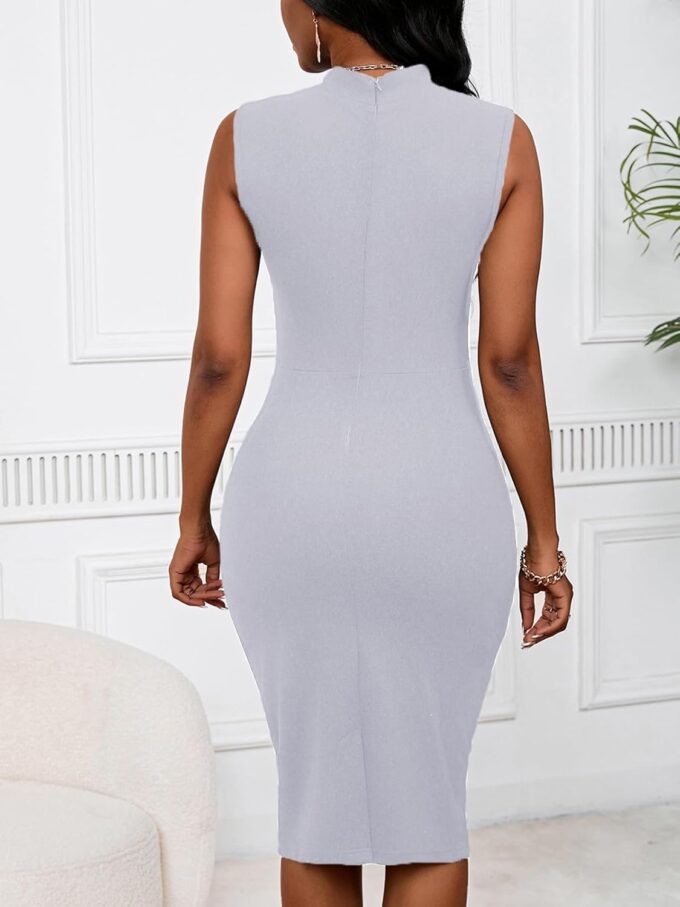 Damen Bleistiftkleid, figurbetont, Rüschen, ausgestellt, kurze Ärmel, Arbeit, Midi-Kleid, Business, Büro, Freizeit – Bild 2