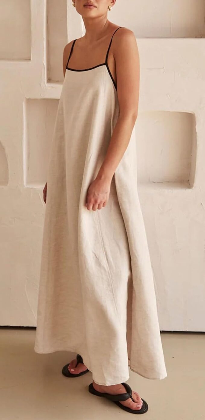 CHARTOU Women Summer Spaghetti Straps Linen Sleeveless Maxi Long Flowy Dress – Bild 4