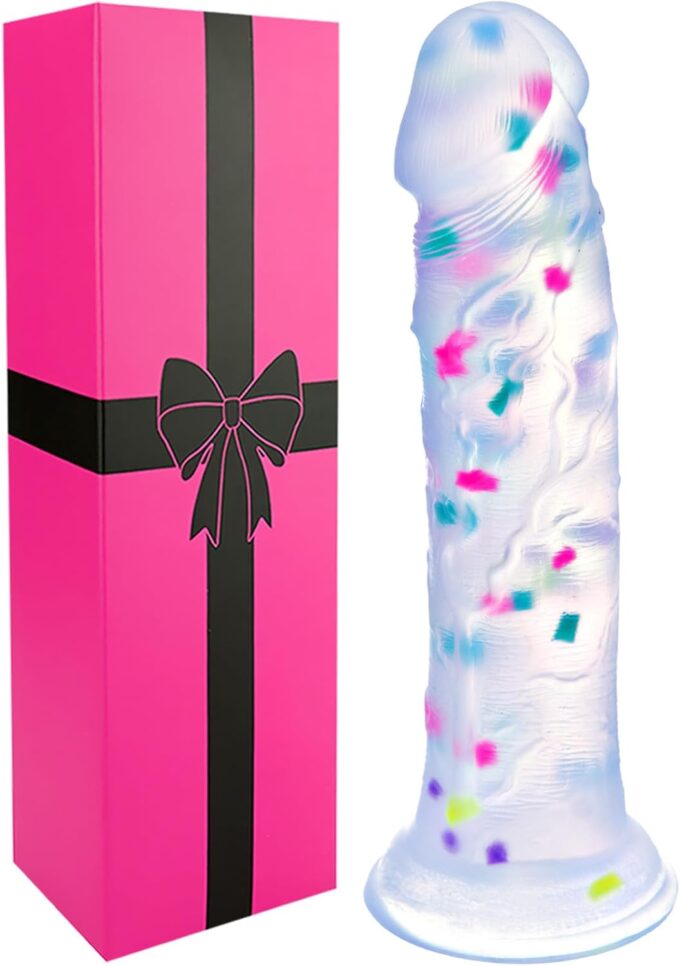 25 cm bunter Jelly Silikon riesen dildo transparent, Fantasy großer dildo dicker Analdildo mit Saugnapf, fetter big dildo für männer frauen, XXL XXXL penis dildo lang Sexspielzeug für Erwachsene Paare