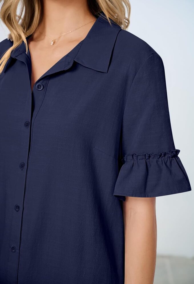 MEROKEETY Women's Summer Button Down Shirt Dress Casual Ruffle Sleeve Shift Mini Dresses with Pockets – Bild 5