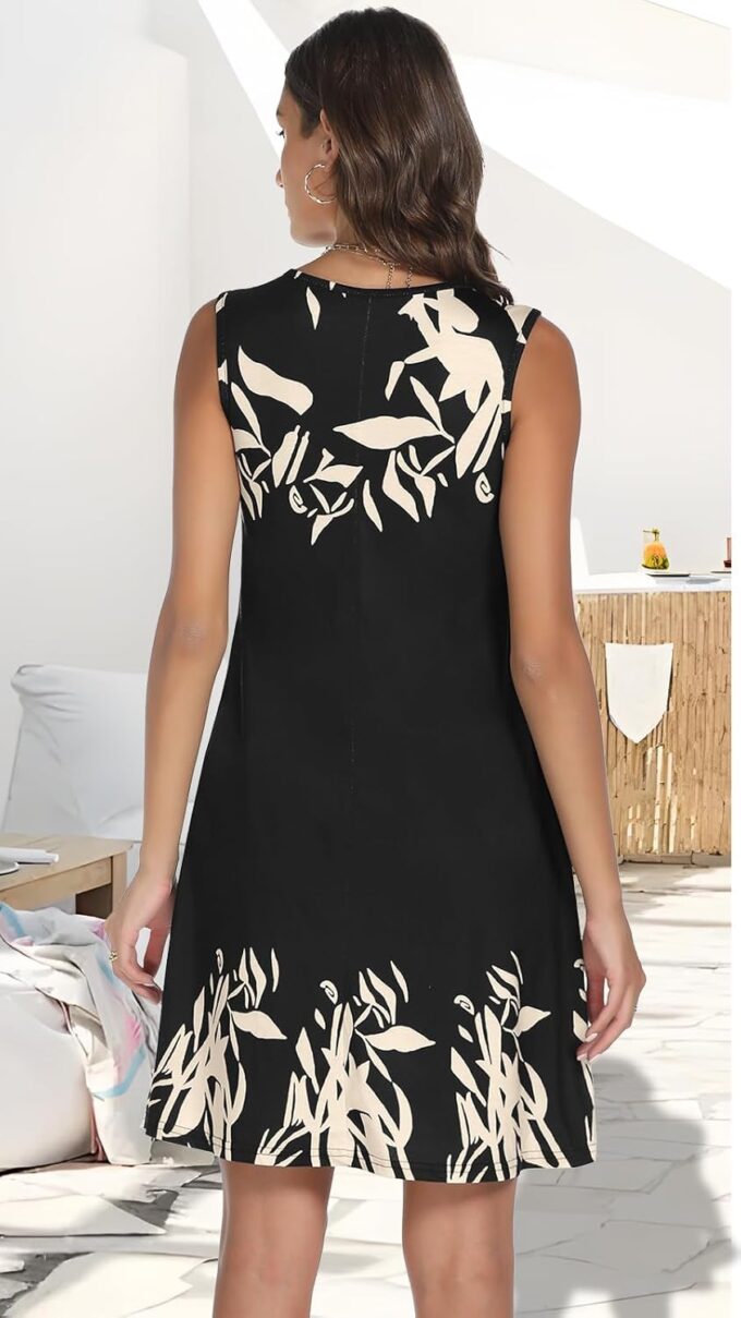 Summer Dresses for Women Casual Sleeveless Sundress Floral Loose Fit Beach Cover Up with Pocket – Bild 6