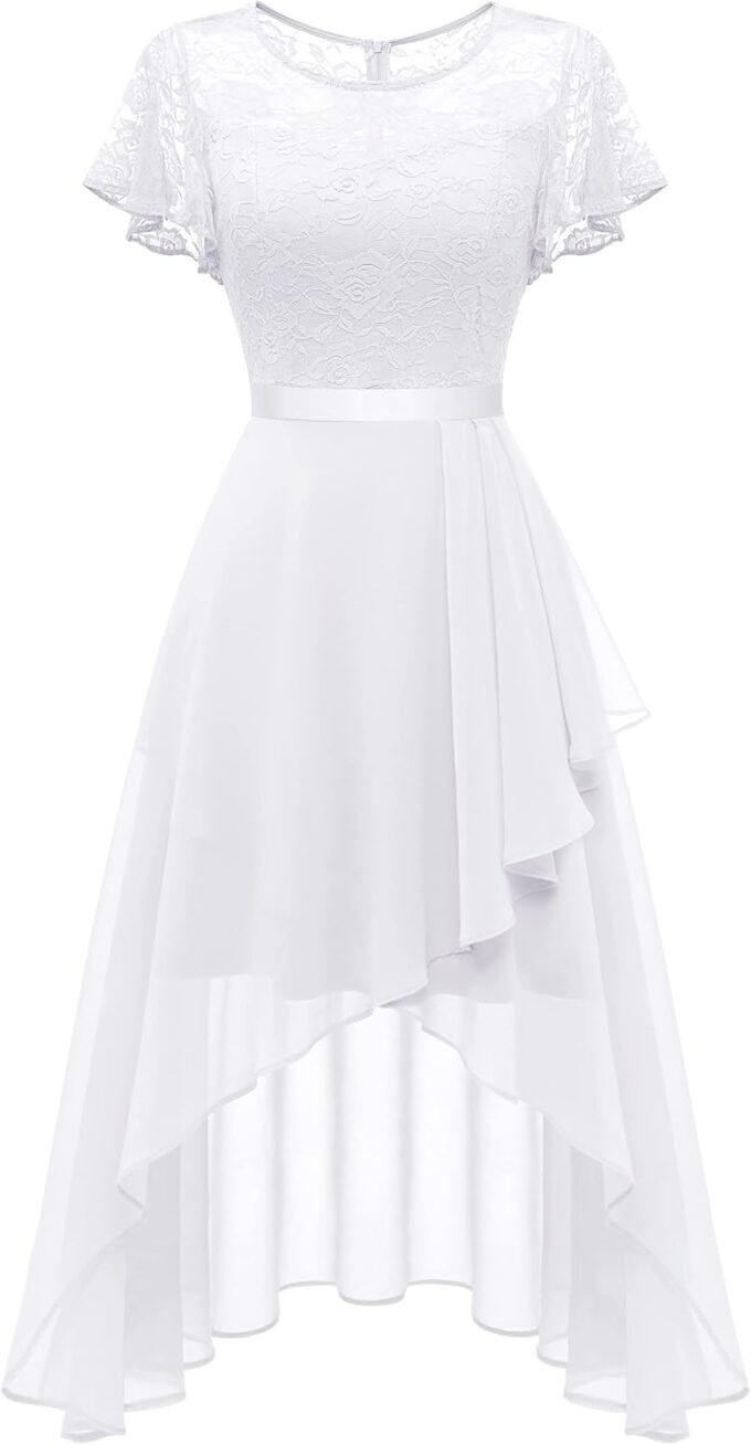 Wedtrend Abendkleid Damen Elegant Cocktailkleid High Low Ballkleider mit Spitzen A Linie für Hochzeit Kurz Kleid Festlich Damen A Linie Vokuhila Kleid