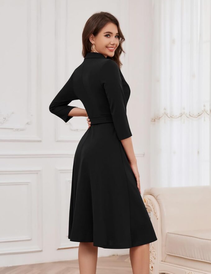 Meetjen Women's V-Neck Formal Dresses 3/4 Sleeve Modest Church Fit and Flare Cocktail Dress for Wedding Guest – Bild 3