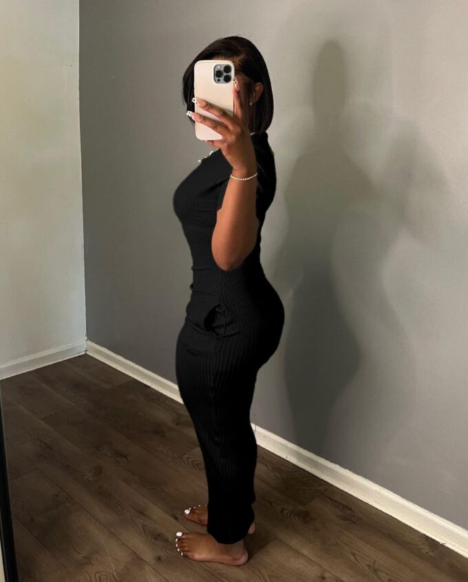 Women's Casual Short Sleeve Dress T Shirt Bodycon Dresses Ribbed V Neck Maxi Sundress Basic Party Club Dress with Pocket – Bild 5