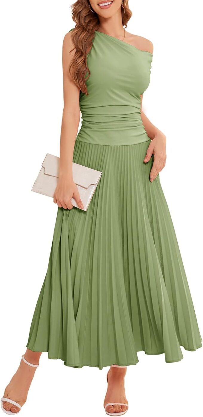 Bbonlinedress Formal Maxi Prom One Shoulder Pleated Cocktail Dress Women Wedding Guest Summer Daily Long Party Dresses