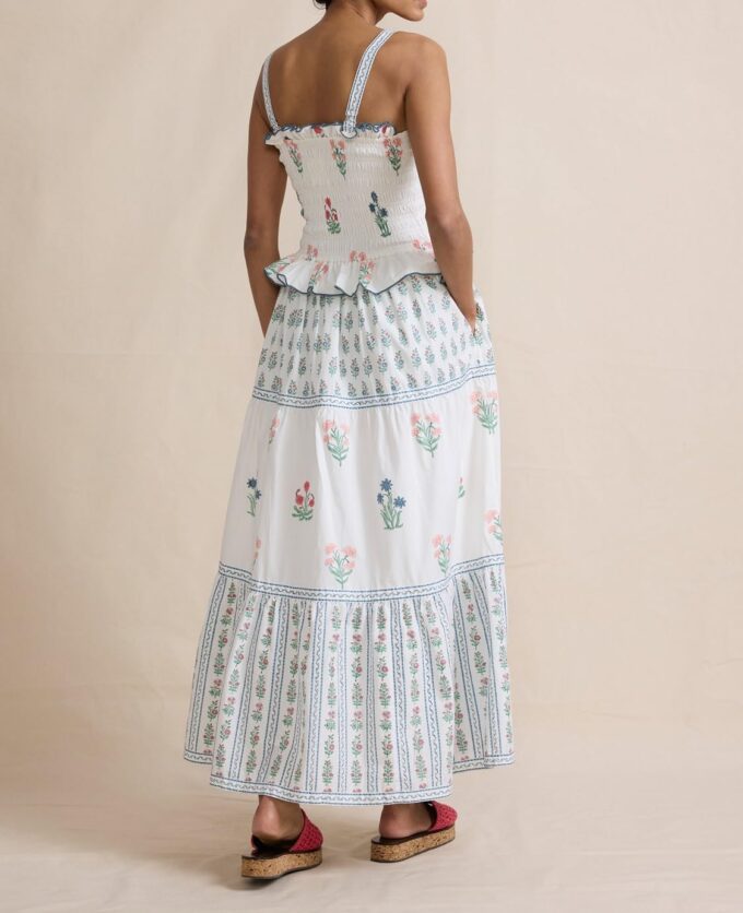 Women Summer Boho Tie Shoulder Dress Y2k Floral Smocked Flowy Long Dress Ruffle Tiered Beach Vocation Sundress – Bild 2