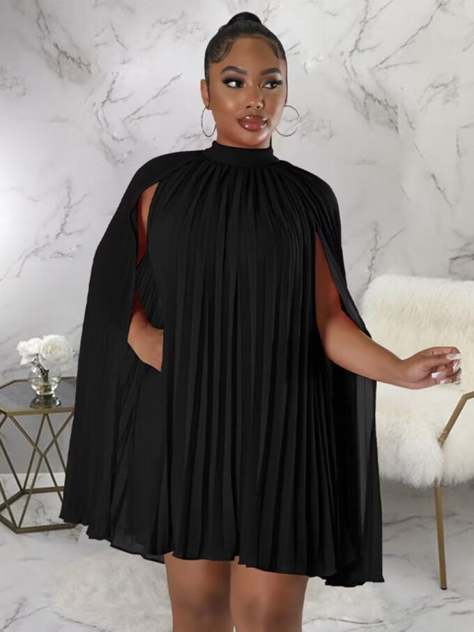 Women’s Casual Cape Sleeve Pleated Split Short Dress Loose Fit Cocktail Party Flowy Dress – Bild 2