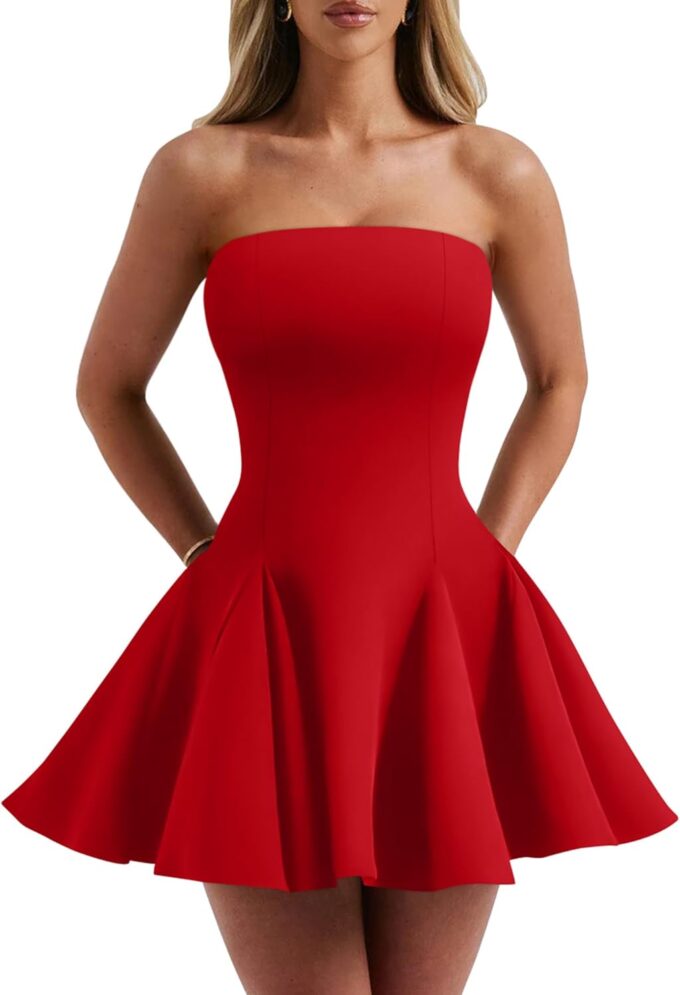 DAAWENXI Women's Sexy Summer Strapless Mini Dress Homecoming Off Shoulder Sleeveless Party Club Short Dresses