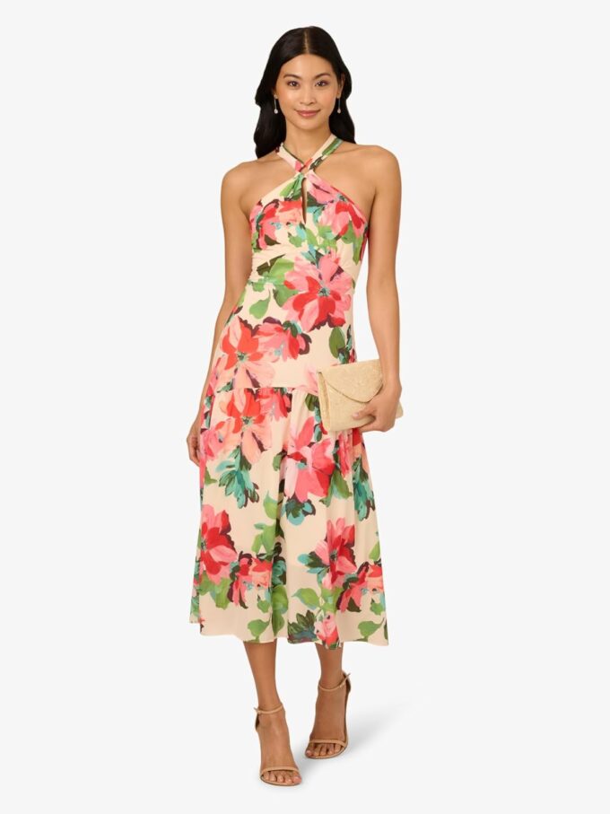 Adrianna Papell Women's Halter Flounce Midi Dress – Bild 3