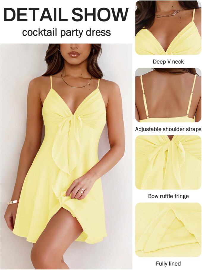 Women Sleeveless Sexy V Neck Summer Dress for Women Casual Flowy Beach Club Party Spaghetti Strap Mini Sundress – Bild 3