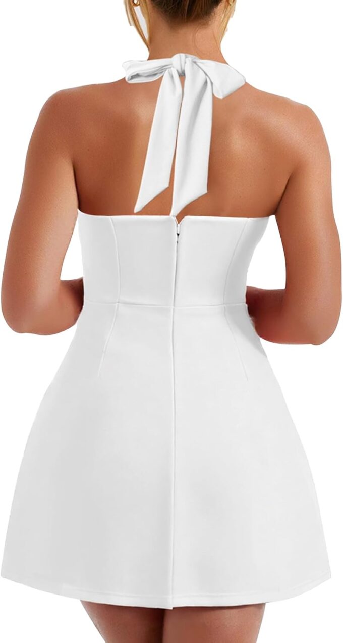 BORIFLORS Women's Sexy Halter Bodycon Mini Dress Corset Backless A-line Party Short Dresses – Bild 2