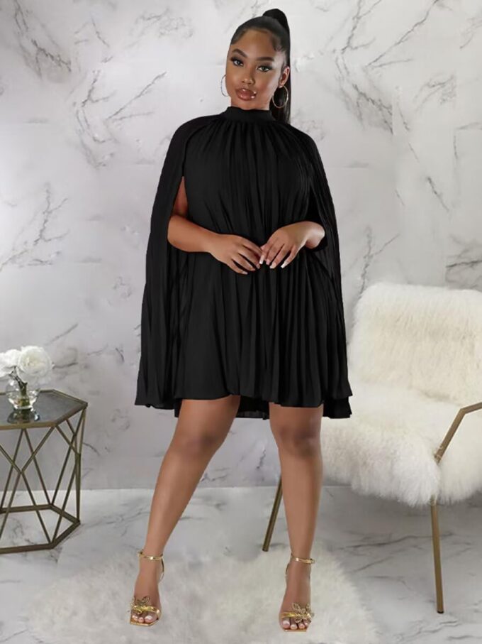 Women’s Casual Cape Sleeve Pleated Split Short Dress Loose Fit Cocktail Party Flowy Dress – Bild 3