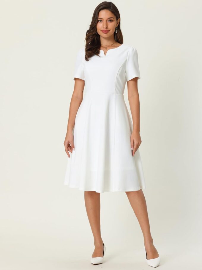 Hobemty Damen Bürokleider mit Taschen 2024 Split Neck Arbeit A-Linie Kleid – Bild 2