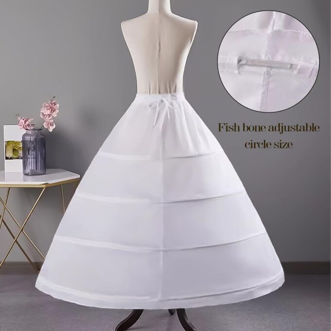 KALUROIL Reifrock Brautkleid - Damen 4 Reifen Petticoats A-Linie Bodenlang Unterrock Crinoline für Hochzeit Ballkleid Weiß – Bild 5