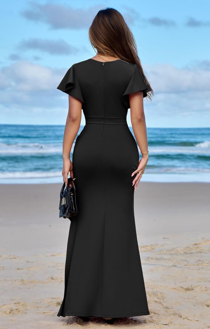 Memoriesea Women's Elegant High Split Ruched Bodycon Mermaid Evening Cocktail Maxi Dress – Bild 6