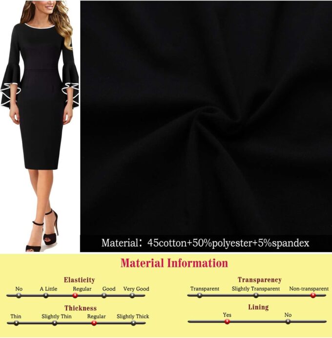 VFSHOW Damen-Bleistiftkleid mit Rüschen, Glockenärmel, Business, Cocktailparty, figurbetontes Bleistiftkleid – Bild 6