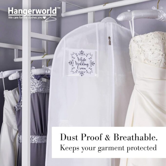 Atmungsaktiver Kleidersack für Hochzeitskleider - Weiß - 183 cm - Hangerworld – Bild 5