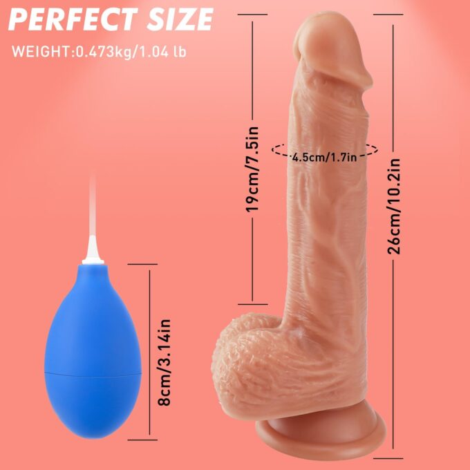Realistischer Dildo - 26cm Spritz Penis mit Starkem Groß Saugnapf ＆ Spritzfunktion, Realistic Dick Spritzdildo Braun mit Echten Venen und Prallen Hoden, Sex Spielzeug für Die Frau ＆ Männer ＆ Paare – Bild 2