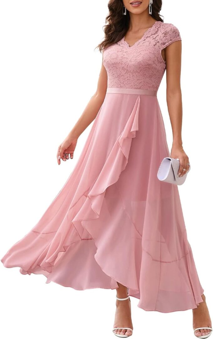 Bbonlinedress Women's V-Neck Dress for Women Wedding Guest Hi-Lo Floral Lace Prom Cocktail Party Formal Bridesmaid Dress – Bild 3