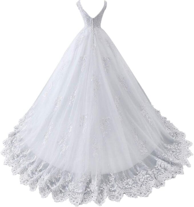 TAIGUHUI Brautkleid Lange Prinzessin Braut Tüll, Weiß, 38 – Bild 2
