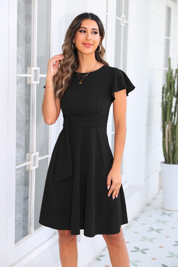 OWIN Womens 2025 Elegant Ruffle Sleeve Flared A Line Swing Casual Party Cocktail Dresses – Bild 2