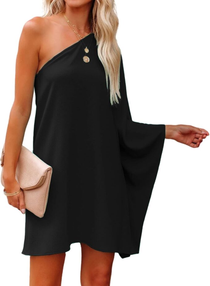 Jhsnjnr Women's Casual Batwing Sleeve One Shoulder Dresses Summer Club Party Cocktail Dresses – Bild 4