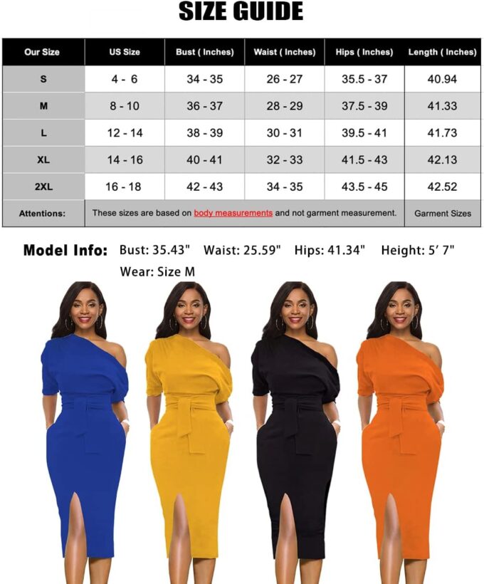 LILYIN Damen-Midi-Bleistiftkleid mit Gürtel, Seitenschlitz, schulterfrei, mit Taschen – Bild 4