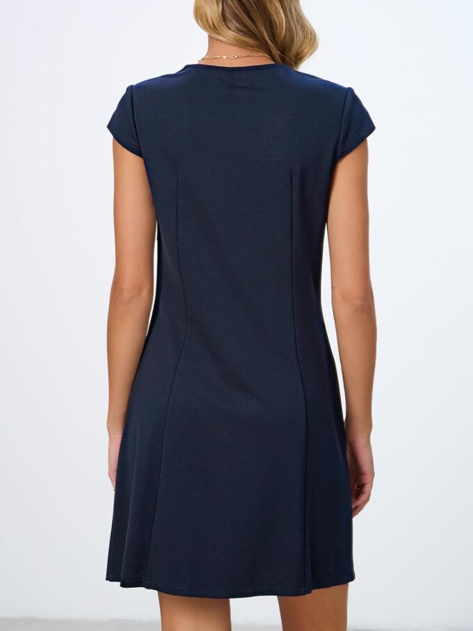 MEROKEETY Damen-Minikleid mit V-Ausschnitt, elegant, formell, Büro, Flügelärmel, lässiges Minikleid – Bild 4