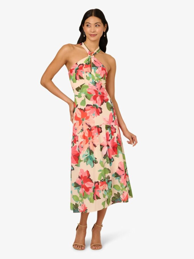 Adrianna Papell Women's Halter Flounce Midi Dress – Bild 2