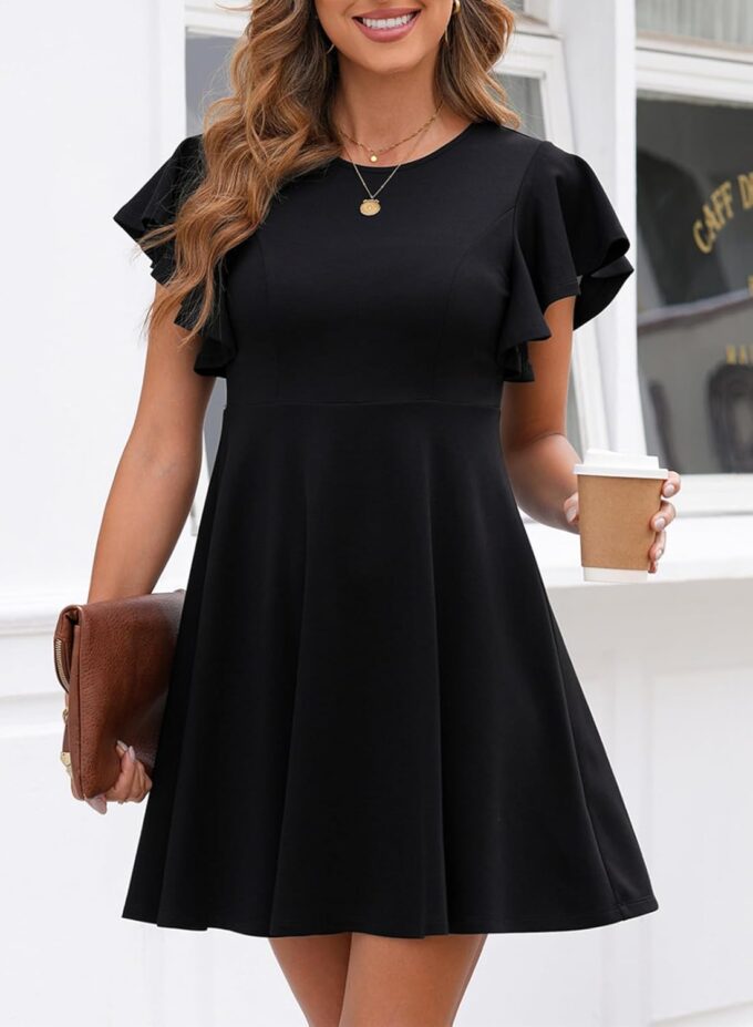 Happy Sailed Cocktail Dresses for Women Spring Summer Ruffle Sleeve Crewneck High Waist Flowy A Line Mini Dress – Bild 7