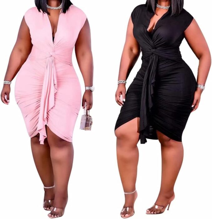 IyMoo Women's Sexy Plus Size Bodycon Sleeveless Drawstring Ruched Mini Club Dresses – Bild 4