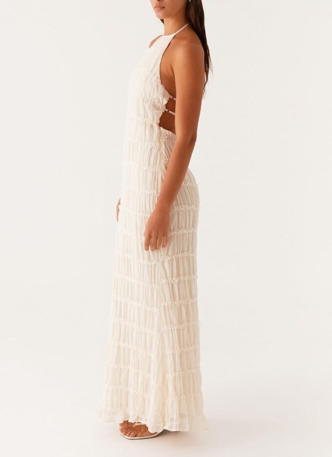Women's Backless Smocked Maxi Dress Sexy Spaghetti Strap Cut Out Flowy Beach Long Dress Vacation Casual Sundresses – Bild 7