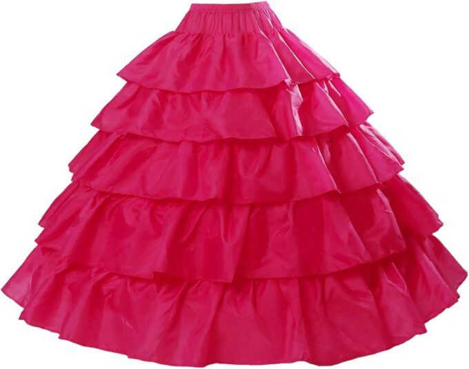 BEAUTELICATE Damen Reifrock Brautkleid Lang A-Linie Petticoat Rockabilly Barock Kleid Unterröcke Krinoline 4 Ringe mit Rüschen fur Hochzeit Karneval Halloween