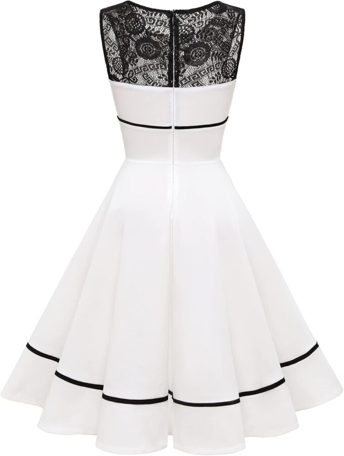 Bbonlinedress Damen Cocktailkleid Rockabilly Spitzenkleid 50er Retro Vintage Faltenrock Elegant Ärmellos Rundhals – Bild 2