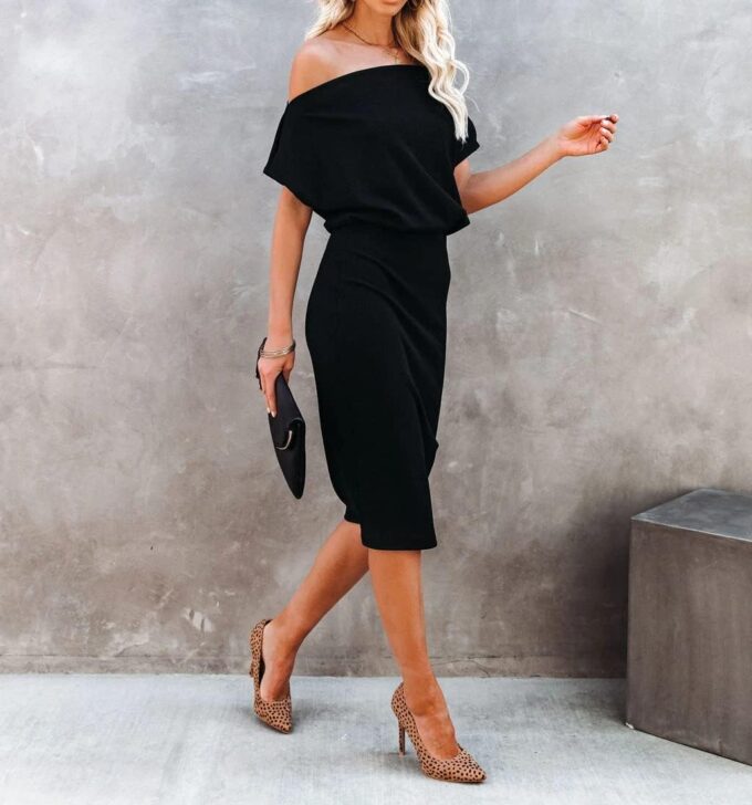 Ezbelle Women's 2025 Summer Dress Off The Shoulder Short Sleeve Ribbed Casual Party Bodycon Midi Dresses – Bild 6