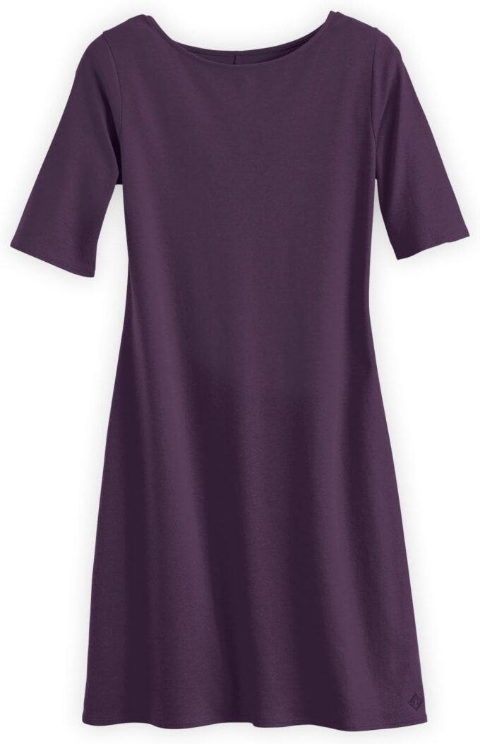Fair Indigo Damenkleid aus 100 % Bio-Pima-Baumwolle, halblange Ärmel, U-Boot-Ausschnitt – Bild 6