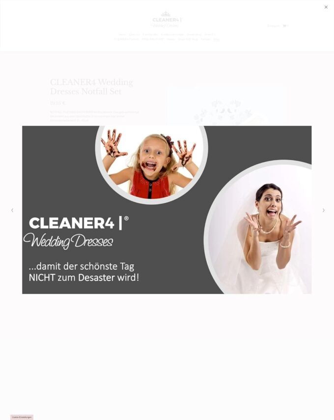 CLEANER4 Wedding Dresses das Notfallreiniger- Set für Ihr Brautkleid. Das Set besteht aus einer Sprühflache 20 ml CLEANER4 | und einem high twistet Mikrofasertuche weiß 30 × 30 cm. – Bild 5