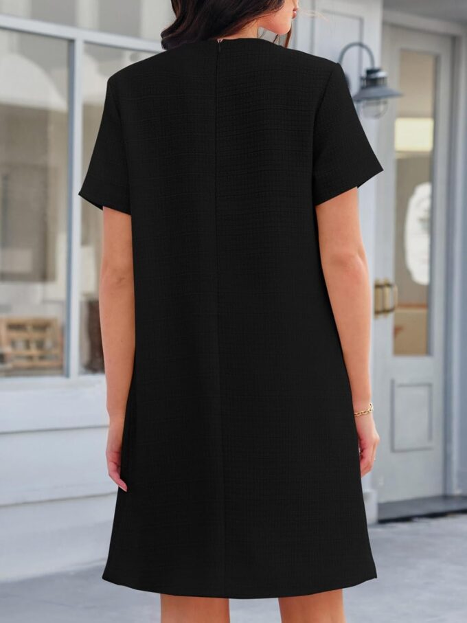 Wenrine Damen-Minikleid aus Tweed, kurzärmelig, Rundhalsausschnitt, Arbeit, Büro, formell, Sommer, A-Linie – Bild 4