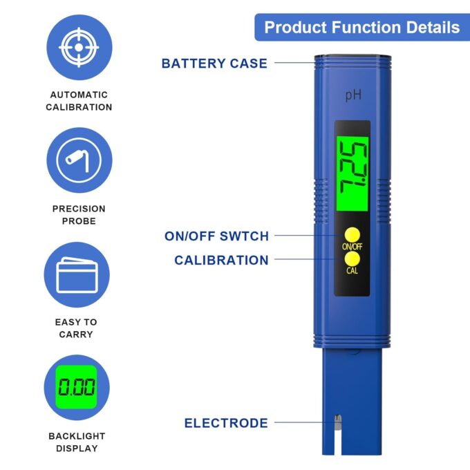 RUNBO pH Messgerät Wasser 4 in 1 - pH Wert Messgerät für pH/TDS/EC/Temperatur, Digital Wasserqualität Tester für Aquarium, Pools, Trinkwasser, Schwimmbad – Bild 4