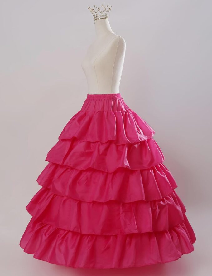 BEAUTELICATE Damen Reifrock Brautkleid Lang A-Linie Petticoat Rockabilly Barock Kleid Unterröcke Krinoline 4 Ringe mit Rüschen fur Hochzeit Karneval Halloween – Bild 2