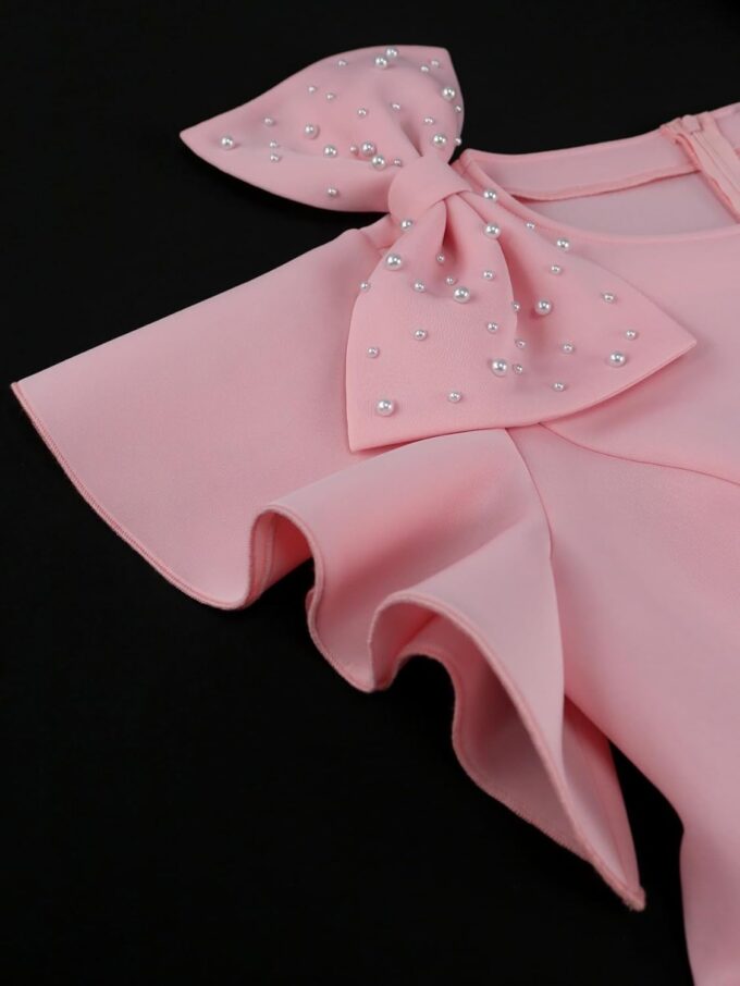 ONTINVA Damen-Bleistiftkleid, Übergröße, Schleife, Perlen, Rüschen, ausgestellte Ärmel, Hochzeitsgästekleid, Party, Arbeitskleider – Bild 8