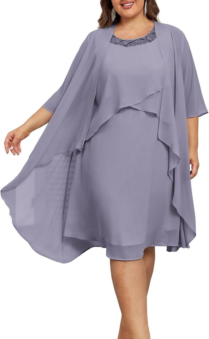 Hanna Nikole Womens Plus Size Dress with Jacket 2 Piece Wedding Guest Dresses Flowy Mother of The Bride Dress