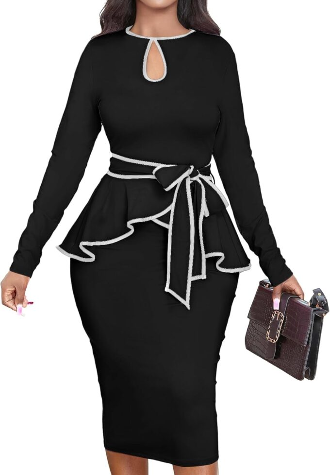 MOJICK Bleistiftkleider für Damen, elegante Rüschenärmel, Kleider für die Arbeit