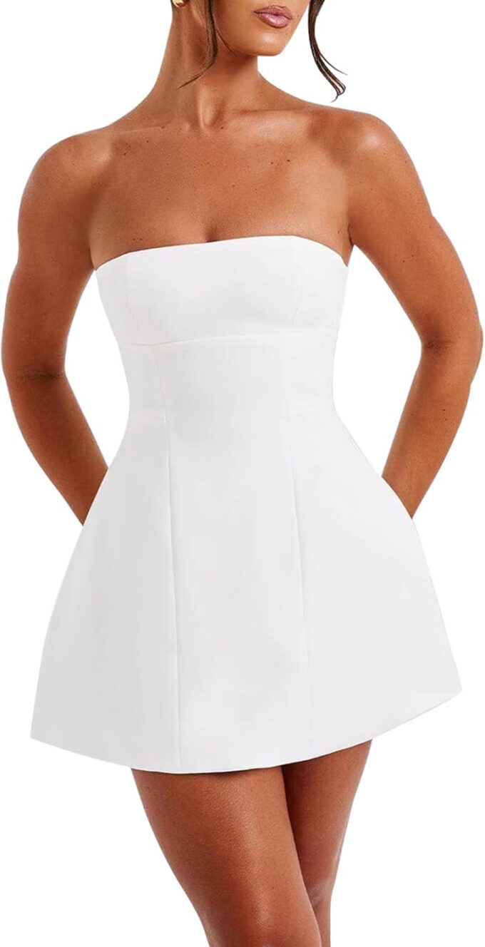 LuFeng Women's Sexy Strapless Backless Tube Top Bodycon Dress Sleeveless Cute A Line Mini Dresses