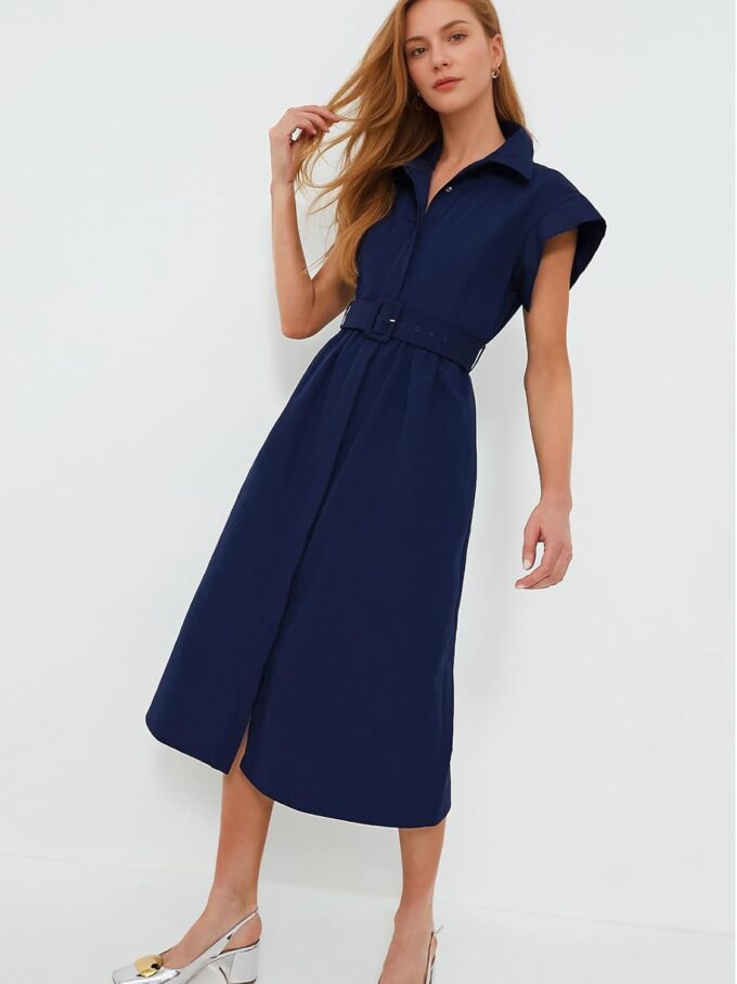 Jenkoon Women's Turn Down Collar Shirt Dress with Belt Short Sleeve Shell Trench Coat Formal Dresses – Bild 2