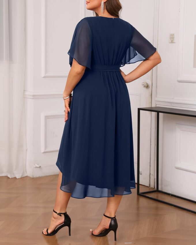 Plus Size Dresses Wedding Guest - Formal Cocktail Chiffon V Neck Short Sleeve High Low Dress Curvy Women – Bild 3