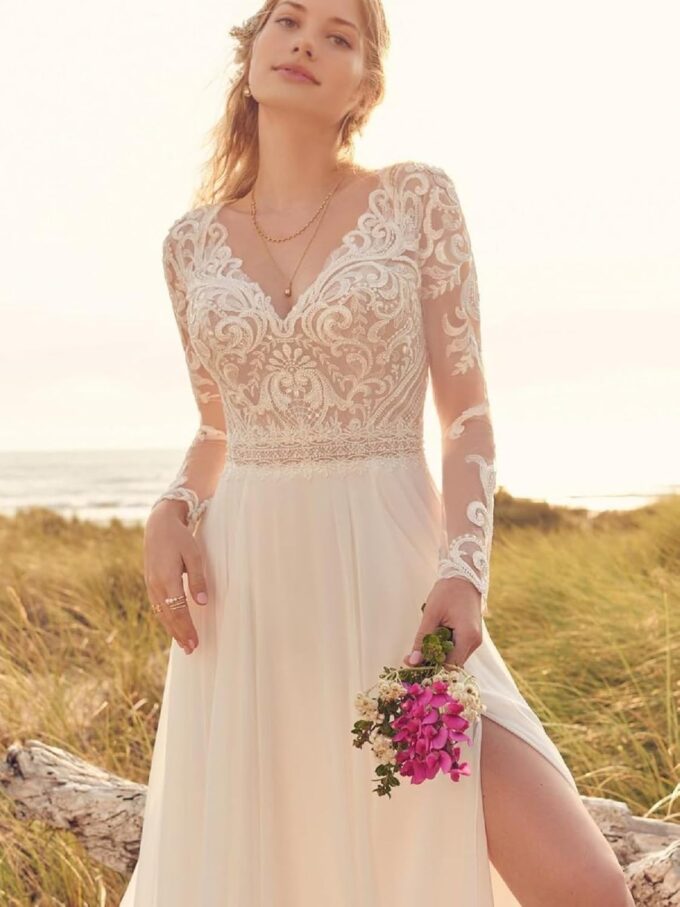 JAEDEN Boho Brautkleider Hochzeitskleider Damen Spitze Standesamtkleider Langarm Brautkleid – Bild 5