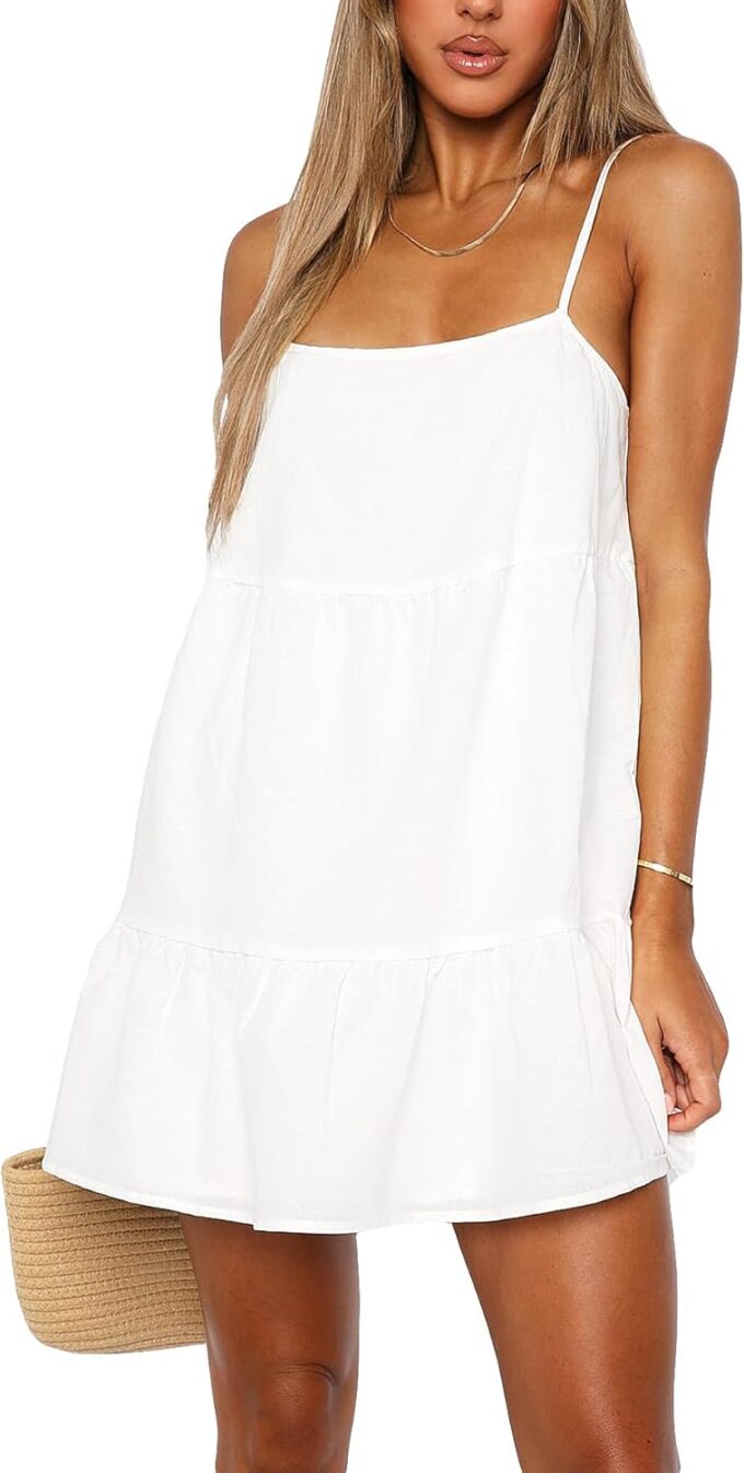 Babydoll Dress for Women Spaghetti Strap Swing Dresses Sleeveless Short Flowy Dress Summer Loose Sundress