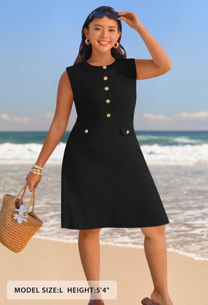 MEROKEETY Women's Formal Work Mini Dress Casual Summer Sleeveless Elegant Button Bussiness Office Outfits – Bild 7