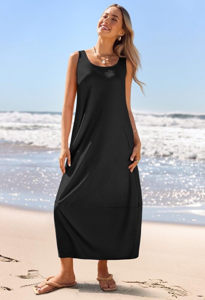 MEROKEETY Women's Casual Maxi Sundress 2025 Summer Beach Dress Scoop Neck Sleeveless Loose Tank Dress – Bild 7